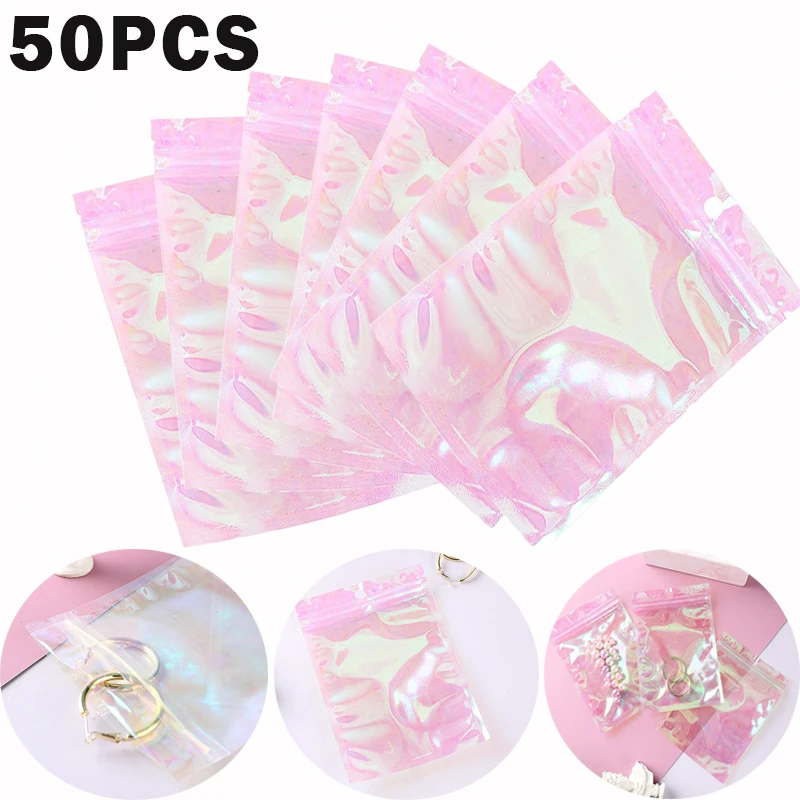 

10/50Pcs Ziplock Bags Jewelry Storage Bag Laser Plastic Pouch for Jewelry Candy Packaging Bag Waterproof Resealable Sealedbags