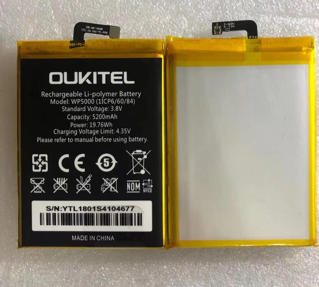 

original oukitel WP5000 battery 5200mah 3.8V for Oukitel Wp5000 Ip68 5.7 "18: 9 Display Helio P25 Octa Core