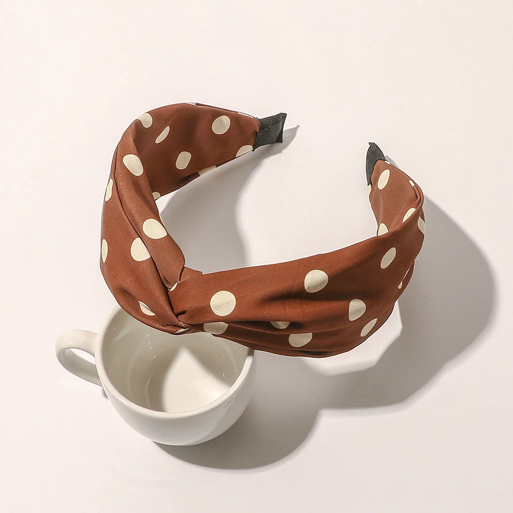 

Polka Dot Letter Brown Headband Korean Fabric Cloth Cute Knotted Hairband Knitting Hair Hoop Girl Makeup Wash Hair Accessories