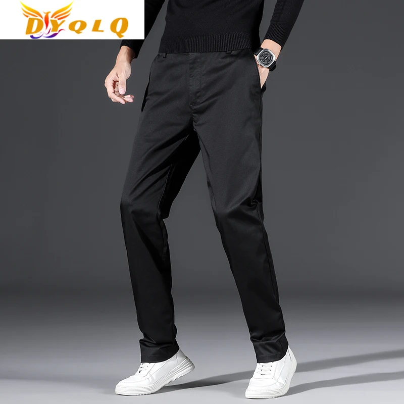 

2022 Casual Pants New Men's Cotton Straight Casual Pants Business Fashion Solid Color Elastic Khaki Pants Men's Brand Green