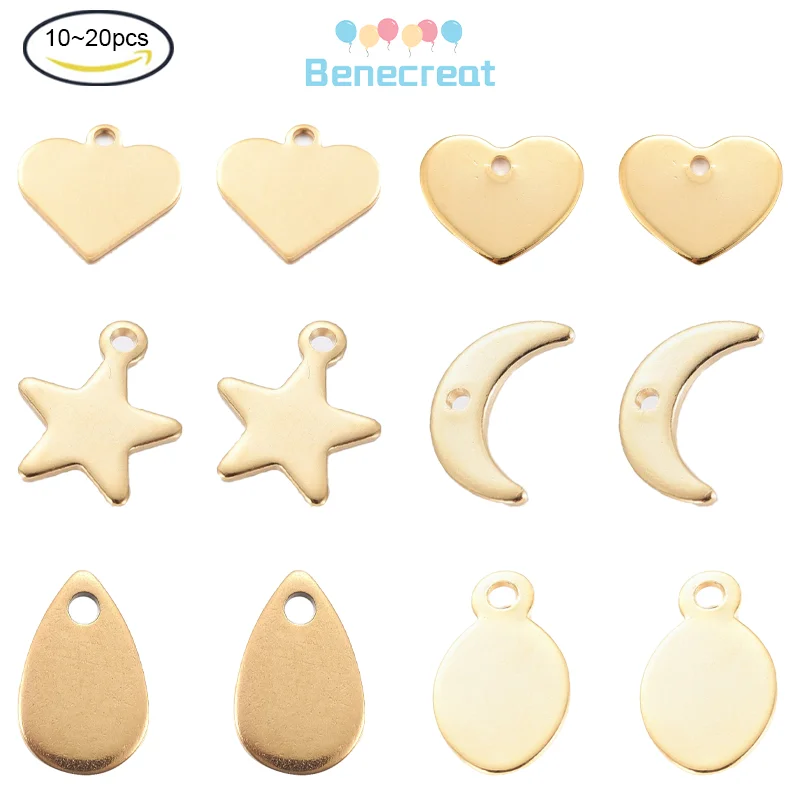 

10-20PC 7 Styles 304 Stainless Steel Charms Stamping Blank Tag Pendant Golden for Bracelet Jewelry Making Supplies