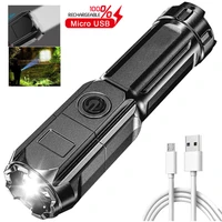 portable led flashlight usb rechargeable zoom tactical torch built in battery outdoor bicycle light fishing lantern strong light