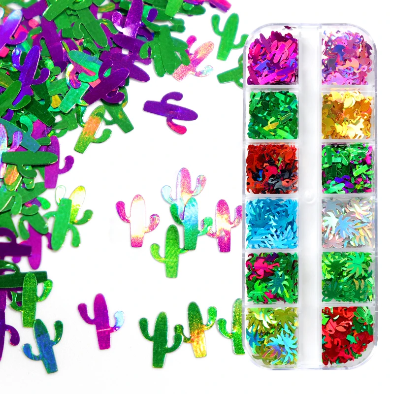 

Flamingo Glitter Sequins Nail Art Decoration Palm Tree Cactus Holographic Paillettes For Summer Nail Design Manicure Accessories