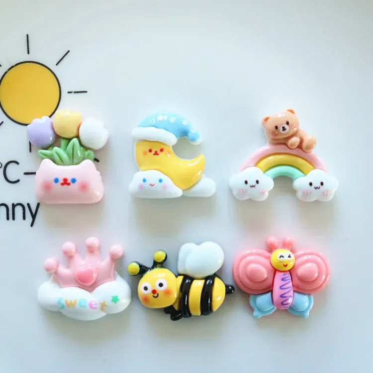 5pcs miniso series cute flower медведь на Луне bee cartoon резиновые кабошоны из смолы материалы для