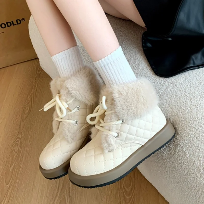 Зимние ботильоны на меховой платформе женская обувь плоской подошве плюшевая