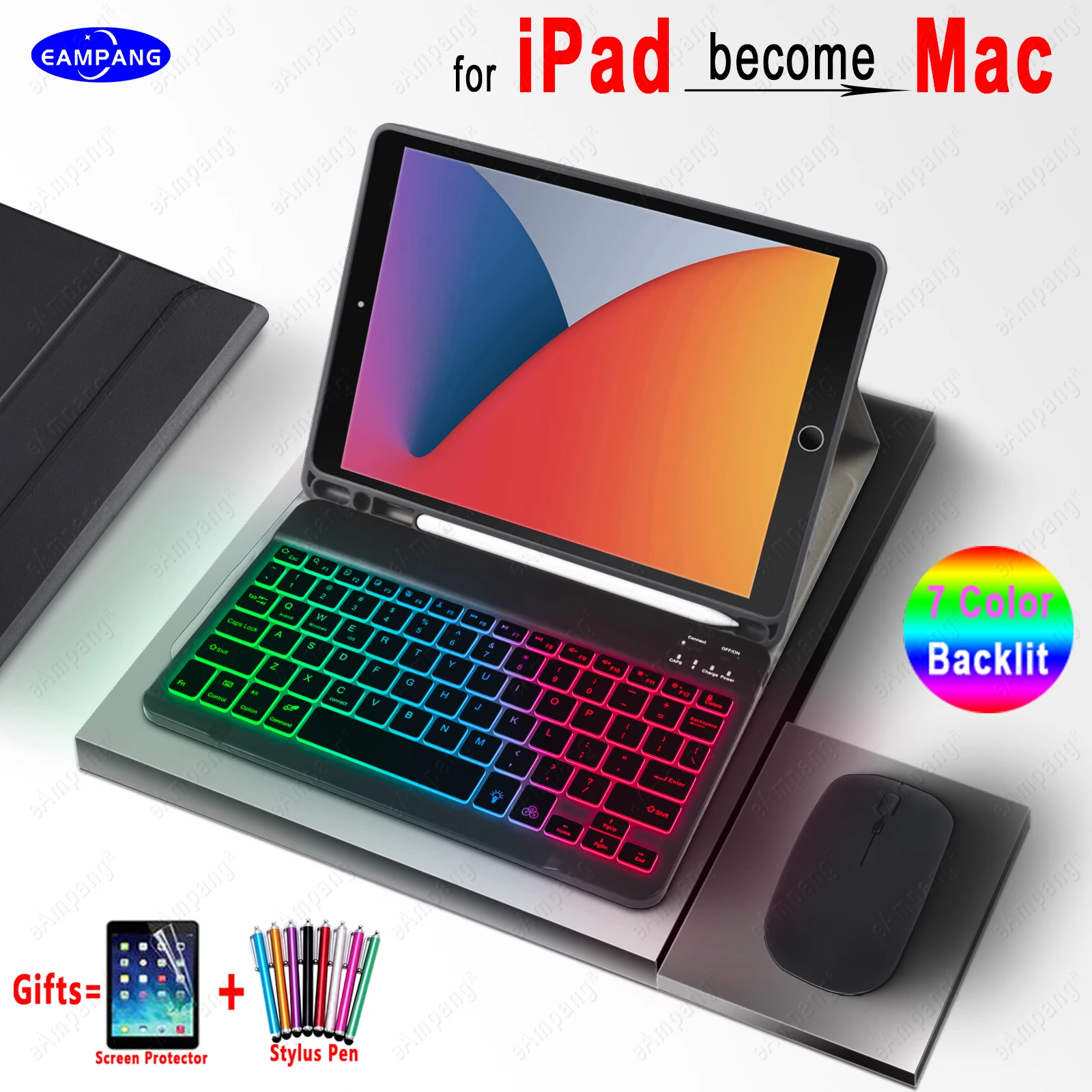 For iPad 10.2 Keyboard Case for iPad 10th 9th 8th 7th 6th 5th 9.7 Pro 11 2021 2020 Air 4 10.9 Air 2 3 10.5 Backlit Keyboard Case