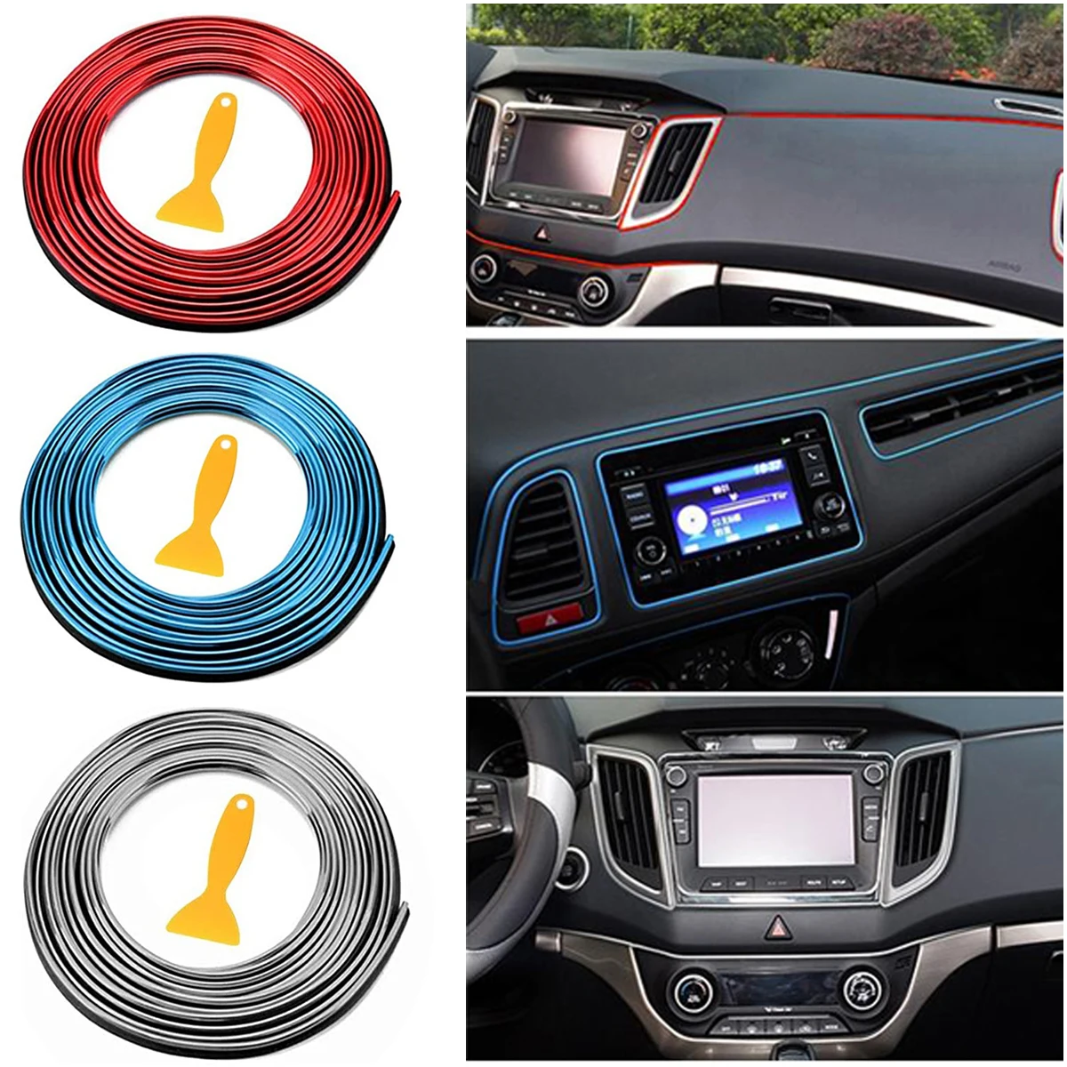 

5M Car Door Dashboard Edge Trim Strips Line Auto DIY Flexible Electroplating Interior Decoration Moulding Strip Line Accessories