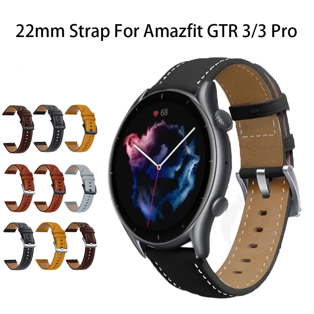 

Ремешок из натуральной кожи для Amazfit GTR 3 Pro, браслет для наручных часов Xiaomi Huami Amazfit GTR 3 2 2E 47 мм/Stratos 2S