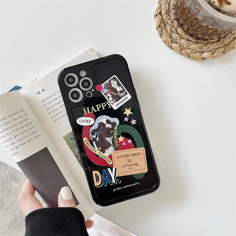 

For iphone 11 12 13 Pro Max XR X Xs 6 7 8 Plus Phone Case Taste Personality Full Edge Protect Lens Paint Black Letter Label Case