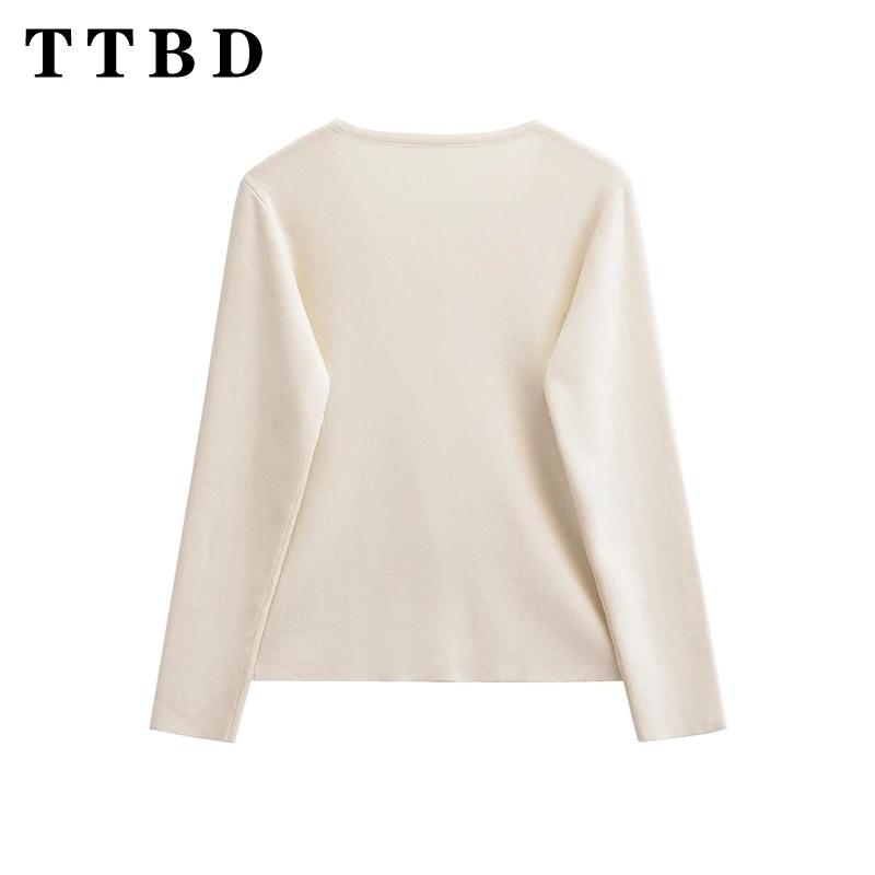 TTBD 2024 осенняя новая женская модная вязаная верхняя куртка с длинными рукавами