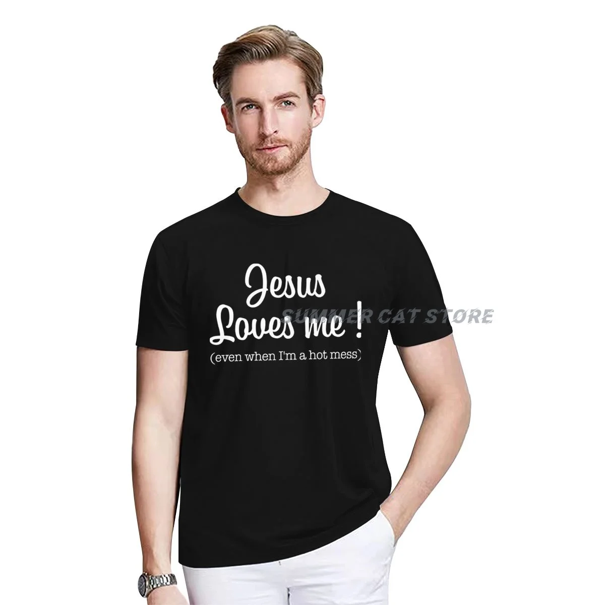 

Мужская футболка с принтом Иисуса любит меня 0 предметы первой необходимости