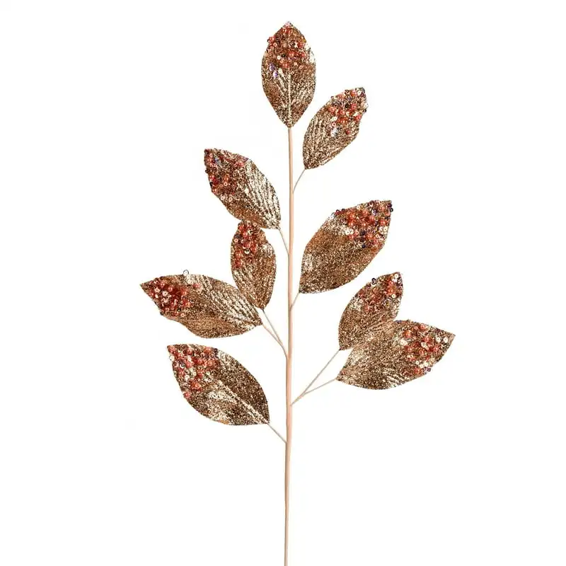 

Rose Gold Glitter Leaf Artificial Christmas Spray. Includes 6 sprays per pack.