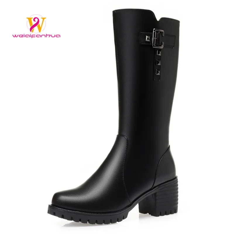 

Women Winter Boots High Heels New Warm Wool Large Size Women Long Boots Roman Style Genuine Leather Women Riding Boots