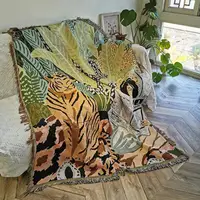 Tassel Dust Cover Air Conditioning Blankets For Bed Camping Rugs Picnics Girl Bohemian Throw Blanket Tiger Newspaper Sofa Covers