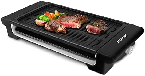

Grill, FIMEI Smokeless Barbecue Grill With 7 Gear Temperature Adjustment, Non-stick Removable Grill Plates, Easy Clean, for Oil