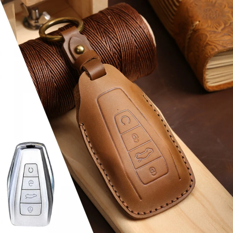 

For Geely Boyue Emgrand Bonjour Remote Keyring Shell Holder Bag Car Key Case Cover Genuine Leather Keychain Accessories