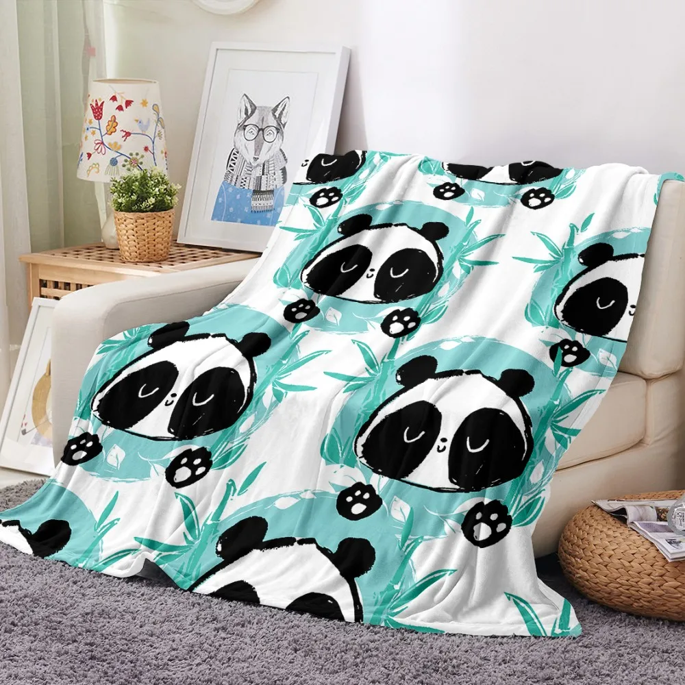 

Manta de franela con estampado 3D de Panda y animales, manta de lana de bambú para dormitorio, siesta y oficina