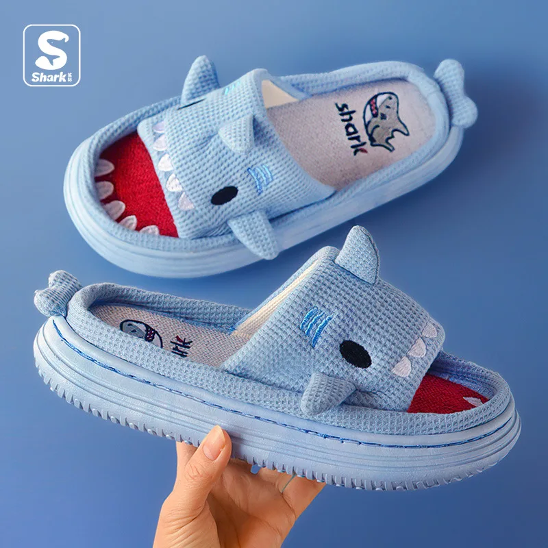

Men's Linen Shark Slippers Four Seasons Home Interior Hemp Slippers Absorb Sweat & Deodorize Platform Cotton Women Linen Sandals