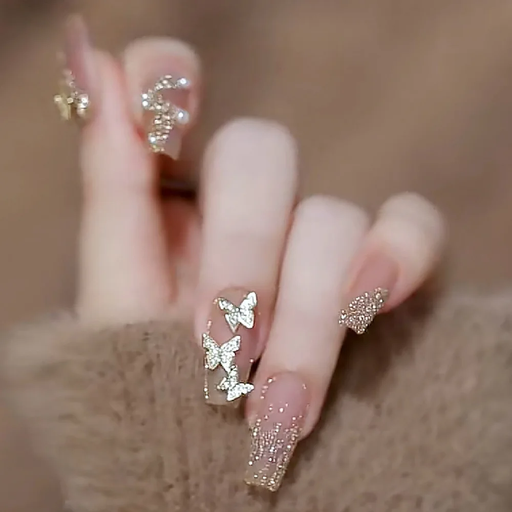 

24 шт., накладные ногти-бабочки из золотой фольги