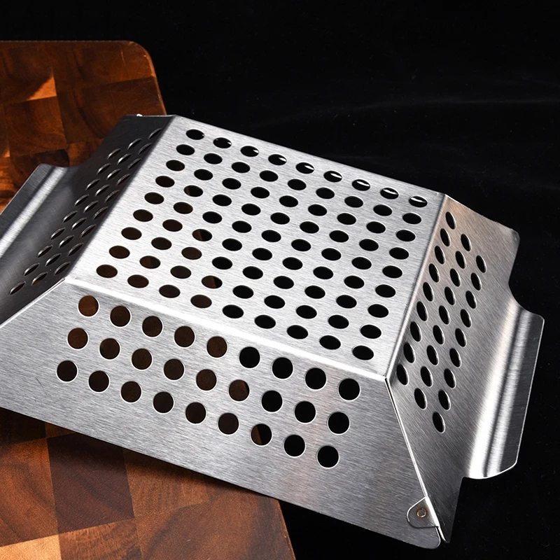 

Grill PanBBQ Grill Drain Plate Square Grill Tray With Perforated Grill Tray Tools Stainless Steel Vegetable Grill Basket