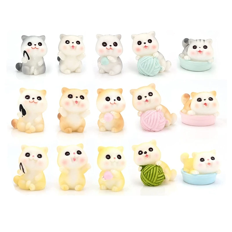 

HOT-15 Pcs Miniature Cat Figurines Landscape Decor Mini Animals Miniature Figurines Fairy Garden Accessories For Cake Decor