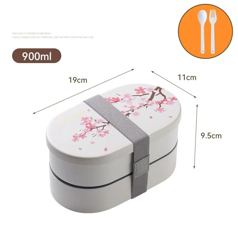 

Ланч-бокс В Японском Стиле С Дизайном Вишневого Цвета. Двухслойный Набор Коробок Для Бенто С Ложками. Палочки Для Еды. Гермет...