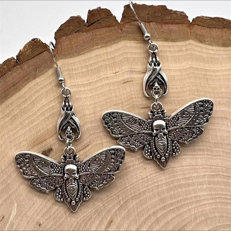 Гот Эстетический Панк Стиль Мотылек Кулон Женские Индивидуальные Серьги Череп