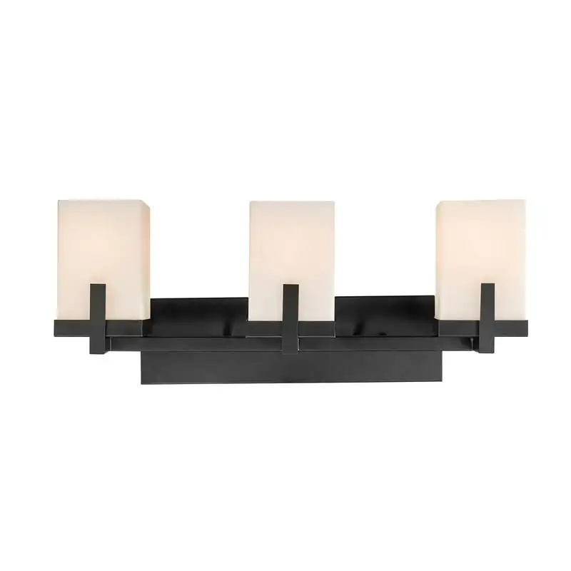 

3-Light Dark Bronze Vanity Light with Square Frosted Glass Shades, 51246