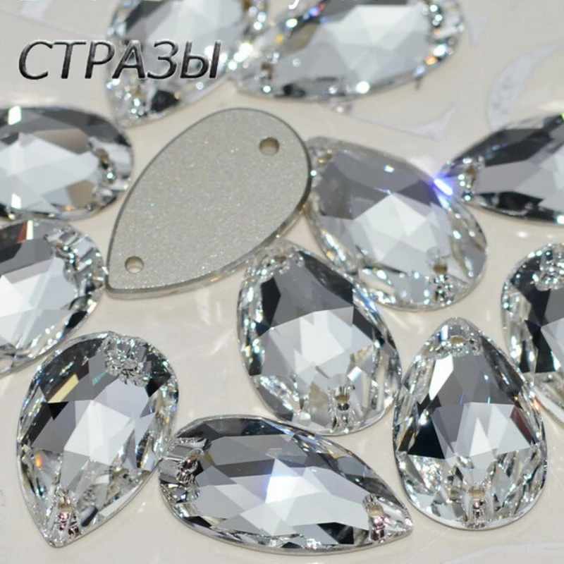 

6A Quality Clear Strass Tear Drop Sew On Rhinestones Flatback Glitter Craft Crystal Sewing Accessories For Garment Decorations