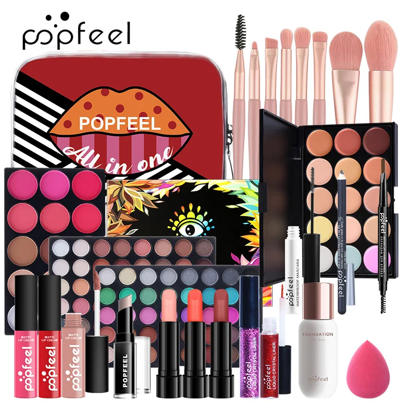 

POPFEEL Hot Sale Wholesale Eyeshadow Lip Gloss Foundation Lipstick Concealer Beginner Photo Studio Makeup Set Cosmetics High Qua