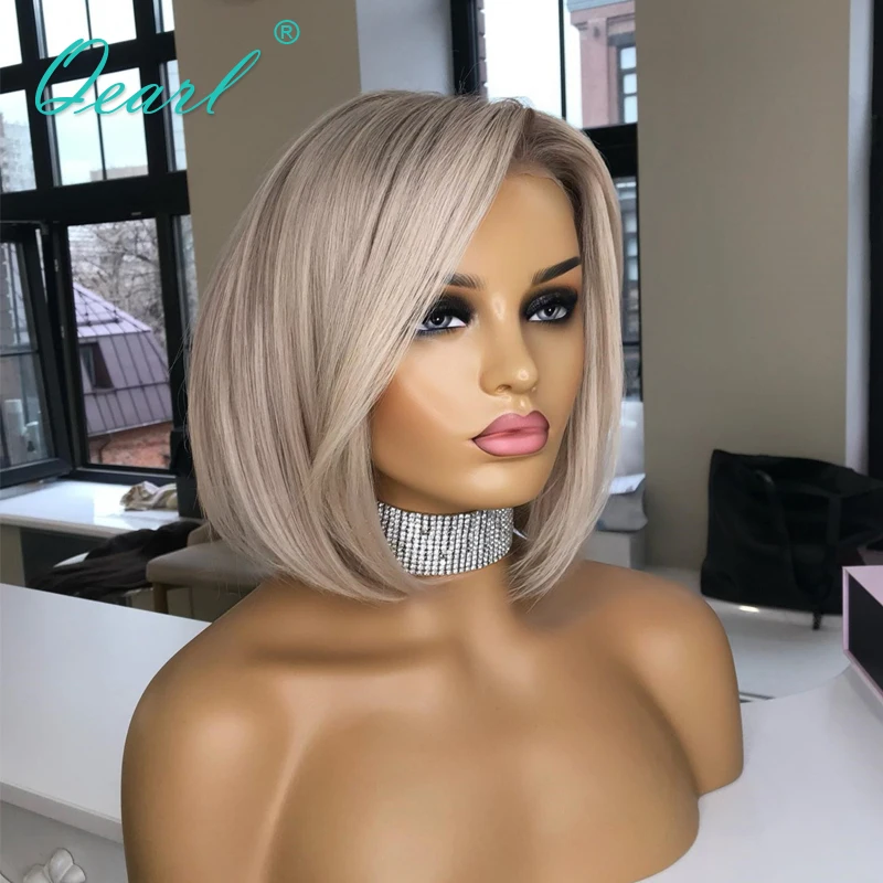 White Ash Blonde Colored Human Hair Wigs Straight Lace Frontal Wig Short Bob Cheap Natural Virgin Hair 13x4 150% Free Part Qearl