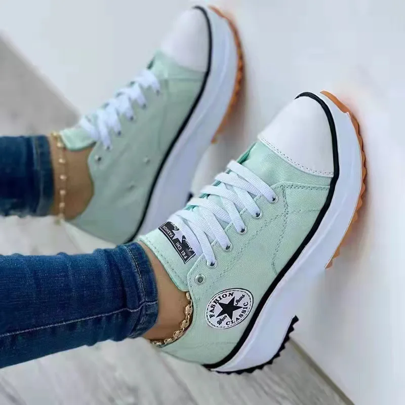 Women Patterned Canvas Sneakers Women's Casual Shoes 2023 Spring Autumn Flat Lace-up Shoes Zapatillas Mujer Chaussure Femme