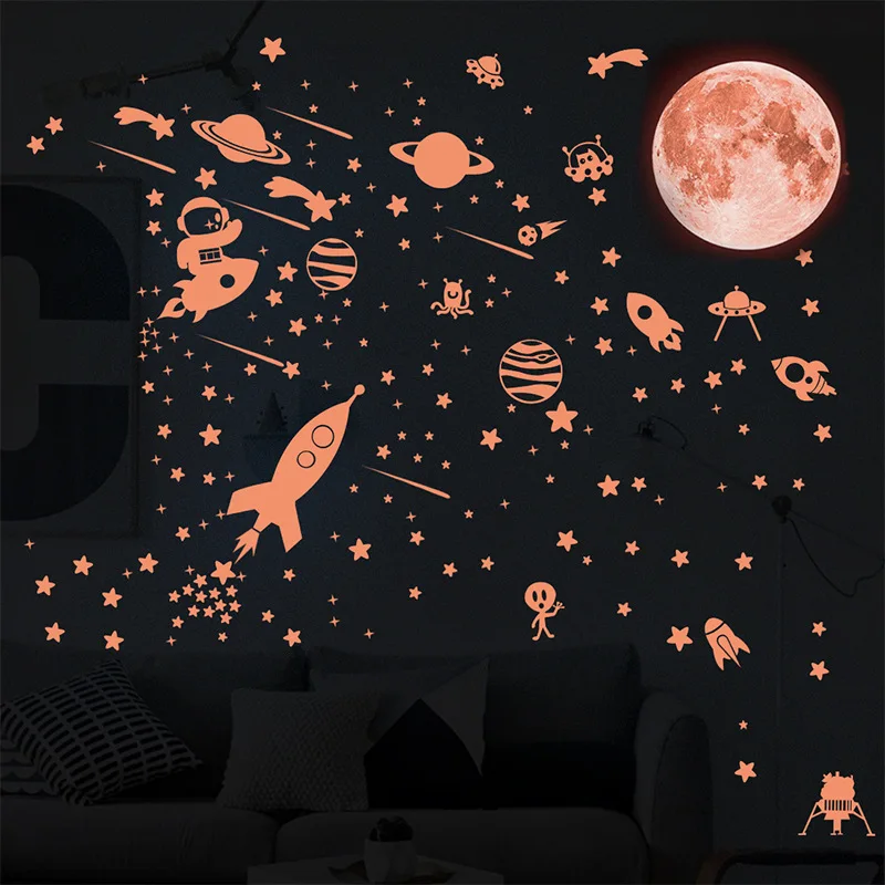 Светящиеся планеты, звезды, космос, точки, наклейки на стену для детской комнаты, спальни, украшение для дома, фотоальбом «сделай сам», комбинация, 184 шт.