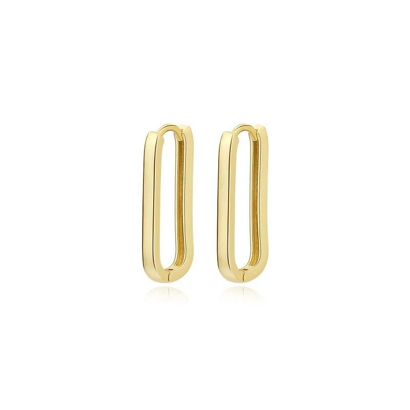 

Gold Paperclip Hoop Earrings 925 Sterling Silver High Quality Smooth Minimalist Simple Oval Shape Paper Clip Huggie Hoop Earring