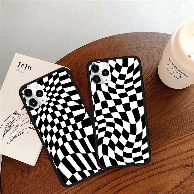 

GYKZ Crazy Checkered Phone Case for IPhone 11 12 13 14 Pro Max 7 XS MAX SE2 X XR 8 14Plus Checker Plaid Matte Back Cover Fundas