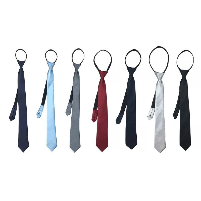 

JK Uniform Tie Pre-Tie Zipper Necktie Men Long Skinny Tie Knot Free Tie DXAA