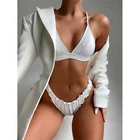 Новинка 2022, однотонное белое бикини, 2 предмета, штаны с оборками, стринги, сексуальный купальник, плиссированный удобный тканевый женский купальник с пуш-ап в рубчик