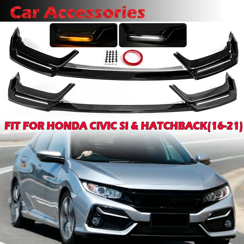 

Rhyming LED Front Bumper Spoiler Lip Splitter With Light Gloss Black/Carbon Fibre Fit For Honda Civic Si Hatchback 2016-2021