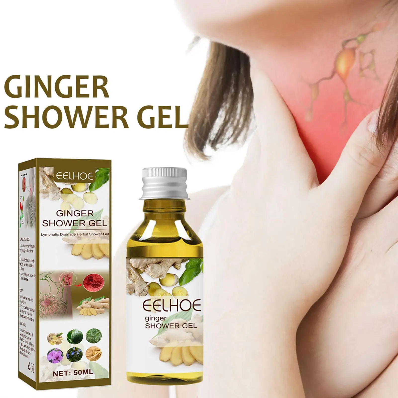 

Lymphatic Drainage Herbal Shower Gel Moisturizing Body Wash Natural Organic Moisturizing Body Wash Ginger Slimming Shower Oil