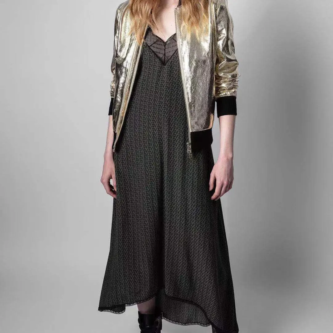 

Viscose jacquard women sling dress Lace stitching sexy casual loose lady Strap dress