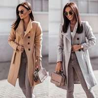 autumn and winter new womens long sleeved tie woolen mid length coat
