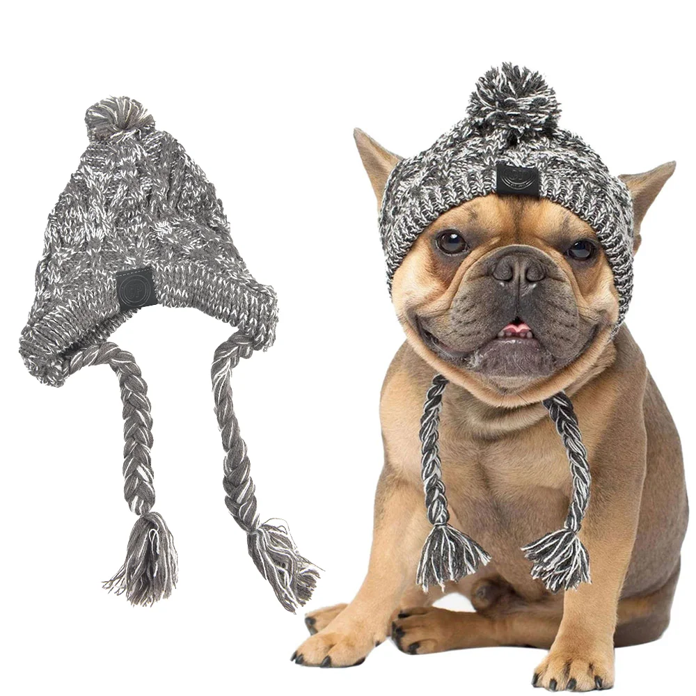 

Winter Pet Cat Dog Hat Cap Christmas Windproof Pet Hats Woolen Warm Windbreak Ball Knitted Large Dog Hat