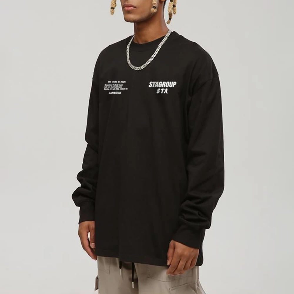 Мужская футболка с длинным рукавом из чистого хлопка в стиле ретро