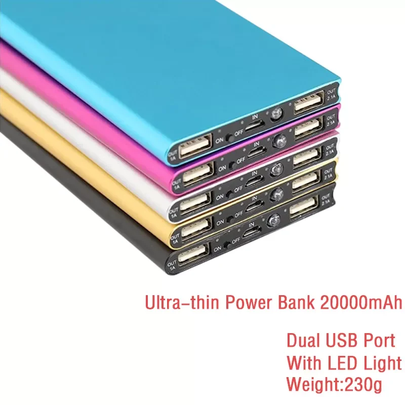 

Slim Power Bank 20000mAh Portable 2 USB External Battery Charger Powerbank With LED Light for Xiaomi for iPhone 8 X Smart Phones