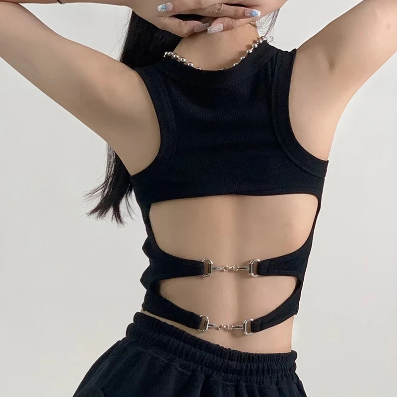 

Korean hot girls sexy Camisole women's summer new hollow backless work clothes design top strapless top