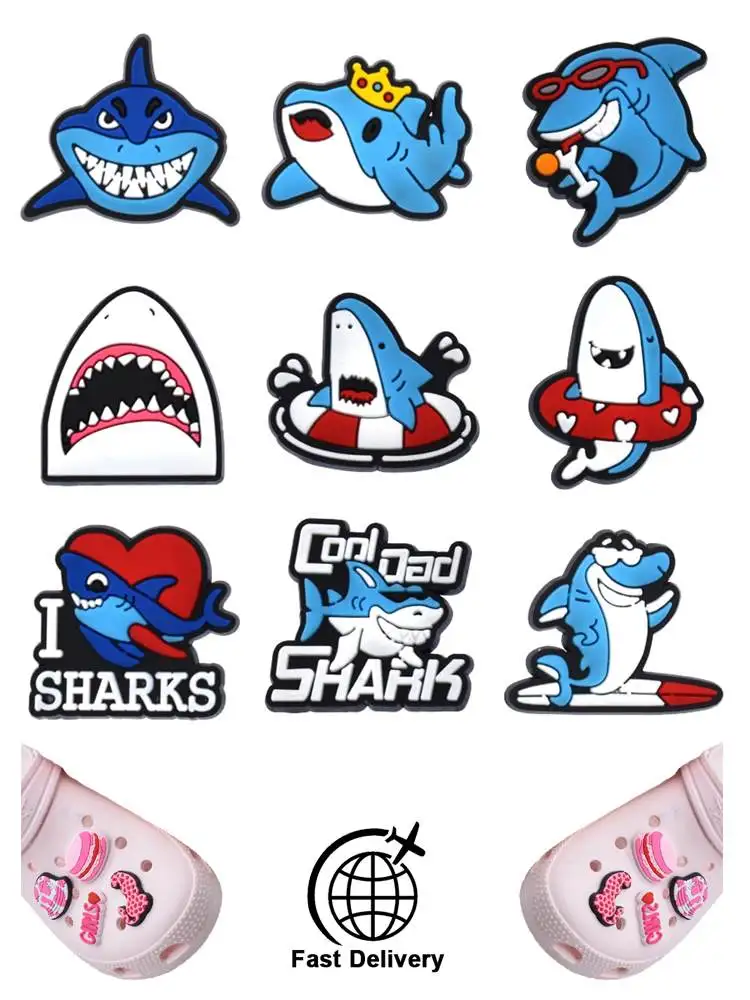 

1Pcs PVC Shark for Croc Charm DIY Shoes Accessories Badge Women Clogs Buckle Kids Pins Decoration Jeans X-mas Gift Dropshipping
