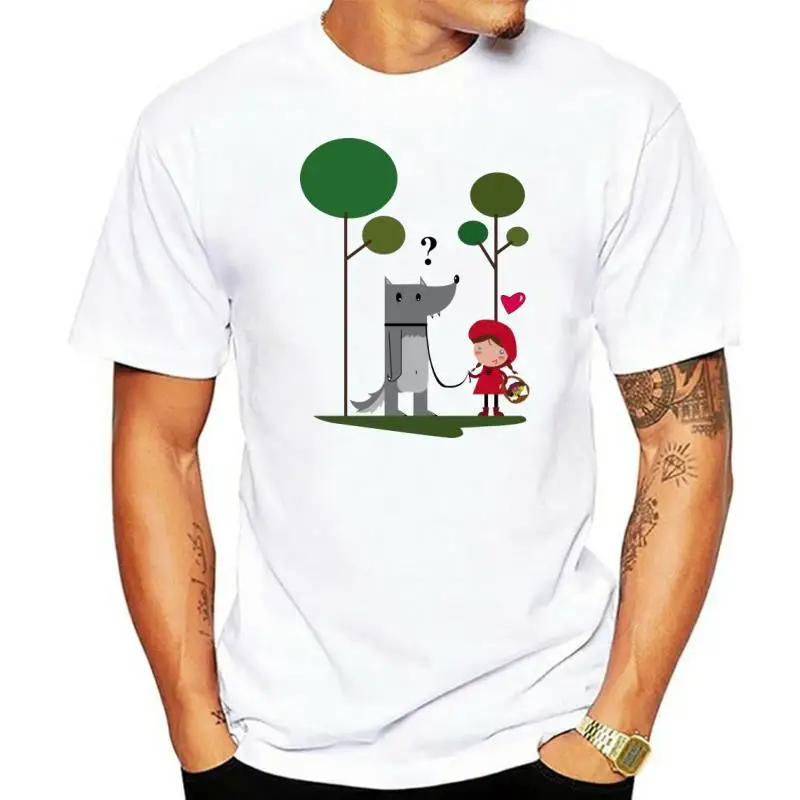 

Осенняя забавная Мужская футболка, белая футболка с маленьким красным капюшоном и принтом Плохого Волка, мультяшная одежда, хлопковые топы,...