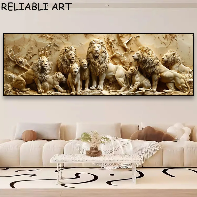 Картина маслом на холсте с изображением Льва 3d-постер и принт животных без рамки