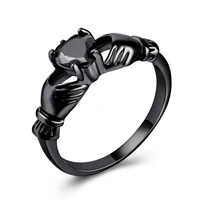 new creative trendy black holding heart in both hands rings for women shine cz stone inlay fashion jewelry wedding party gift