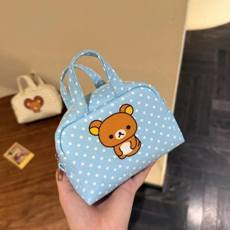 Мультяшный кошелек-монетница Rilakkuma в горошек из оксфордской ткани с жемчужной цепочкой, мини-чехол для помады, подарок на день рождения другу (art.: 3920dbfb08914) - 3920dbfb08914